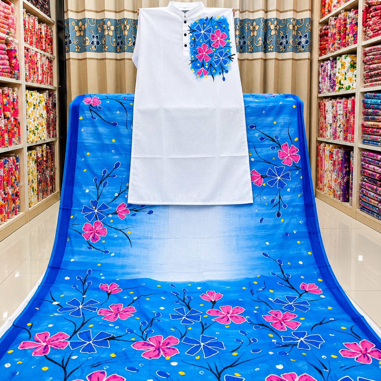 Attractive Hand-Painted Couple Set (Saree and Panjabi)