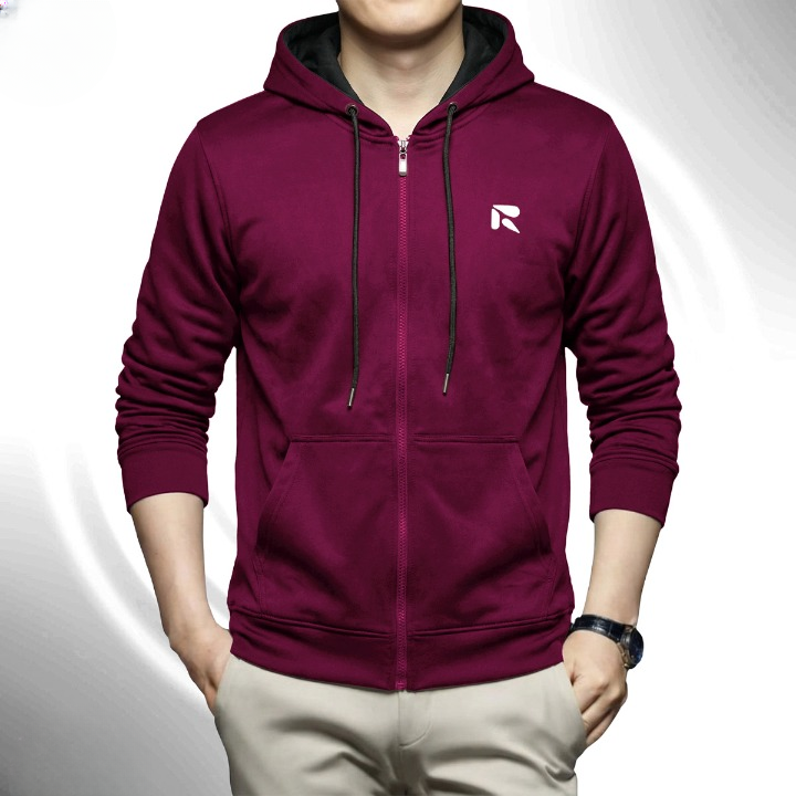 Men's Winter China Black Hoodie Full Zipper (Fix Hood)