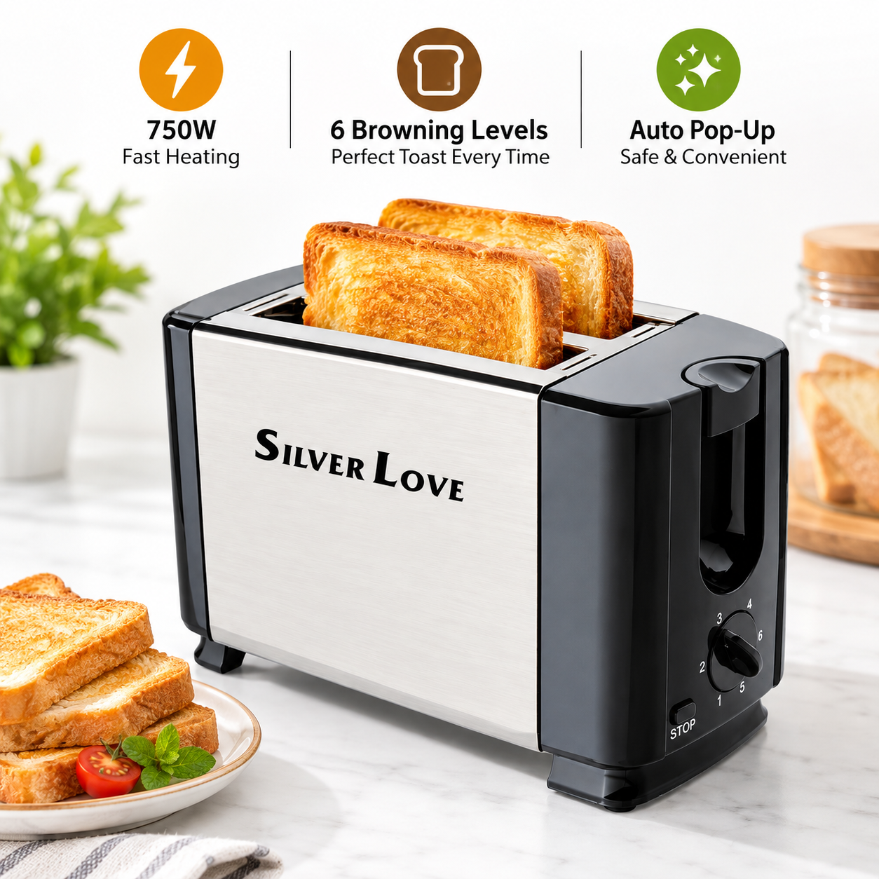 Silver Love Premium Electric Bread Toaster