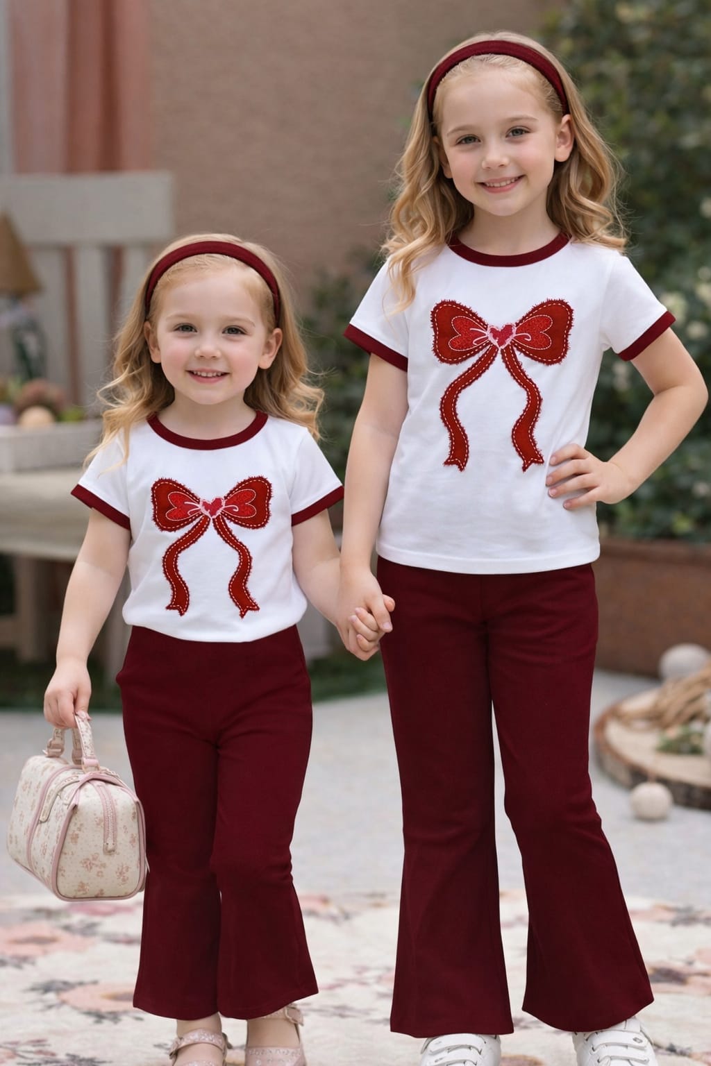 Cute and Trendy Girls' Bow-Design T-Shirt and Trouser Set