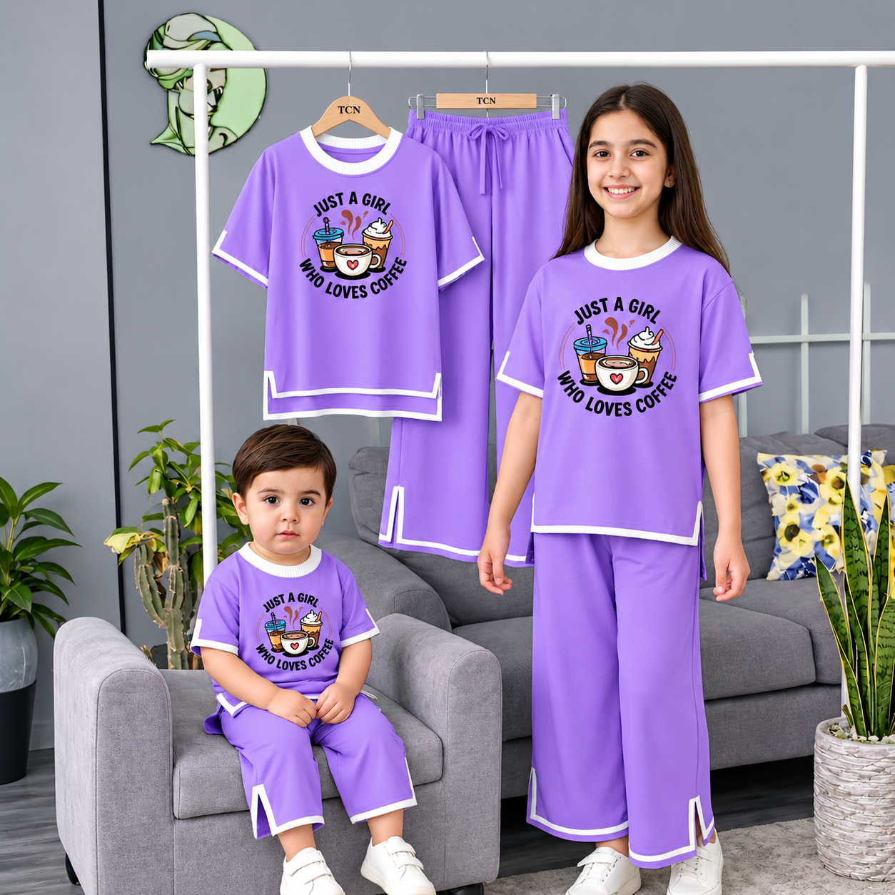 Kids Premium Cotton Half Sleeve T-Shirt & Pant Set - Lavender Purple