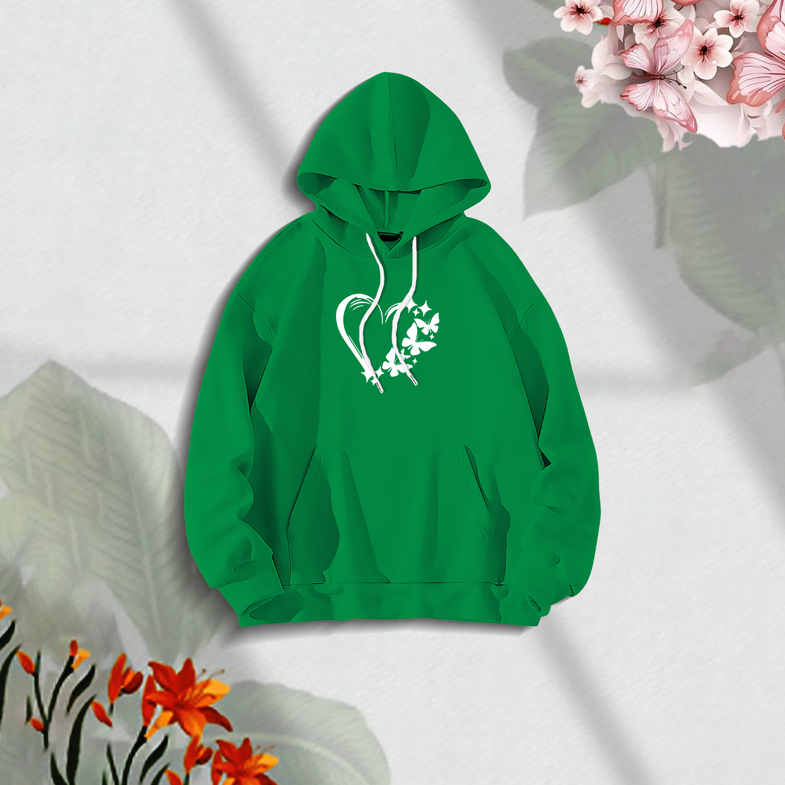 Premium Comfortable (Love Butterflies-green) Ladies winter hoodie