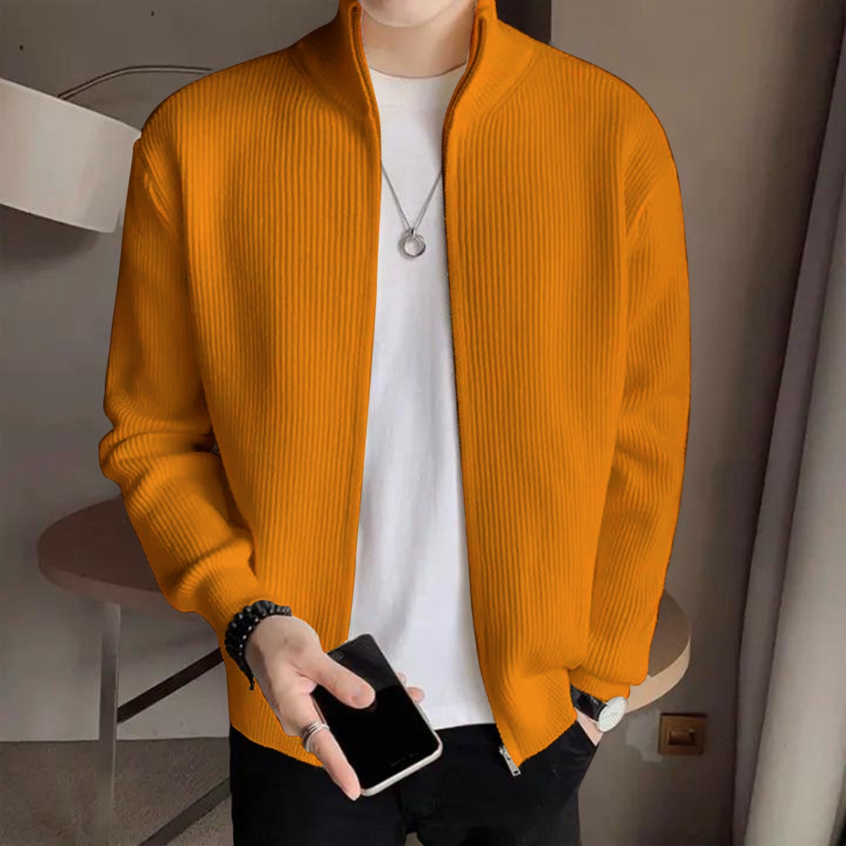Men's Rib jacket Mastard Colour (Full Zipper)